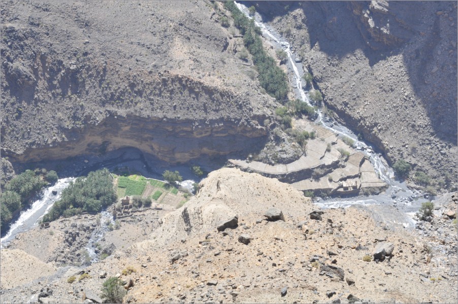 looking down into the wadi and the terraces