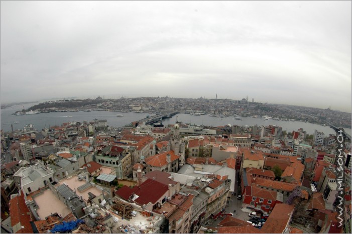 view down from galata tower towards the great town