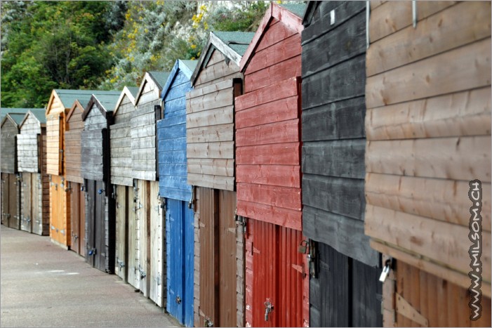 beach huts along the beach in broadstairs